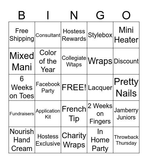 Jamberry Bingo Card