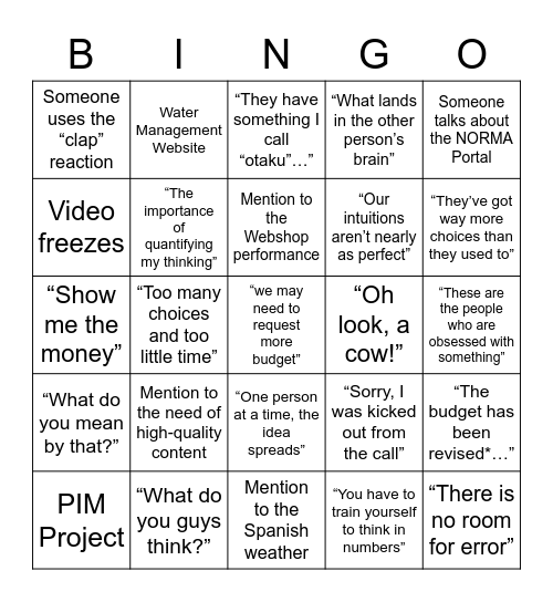 Team Meeting Bingo Card