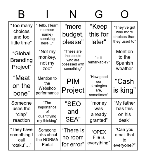 Team Meeting Bingo Card