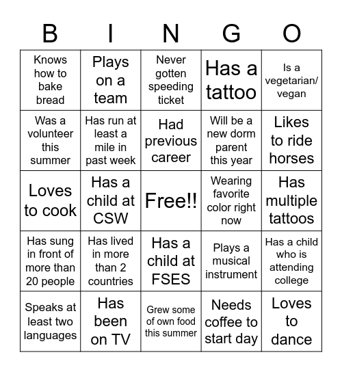 Faculty-Staff Bingo (Find someone who...) Bingo Card