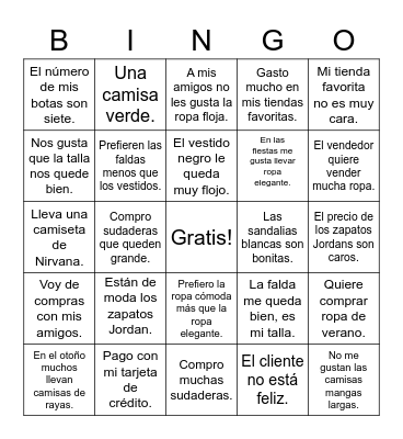 Unidad 3 Bingo Card