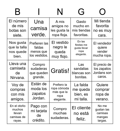 Unidad 3 Bingo Card