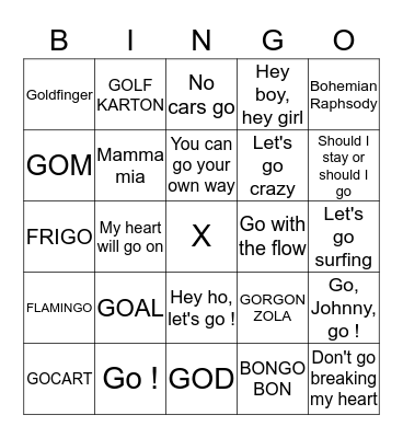 BINGO-GO-GO ! Bingo Card
