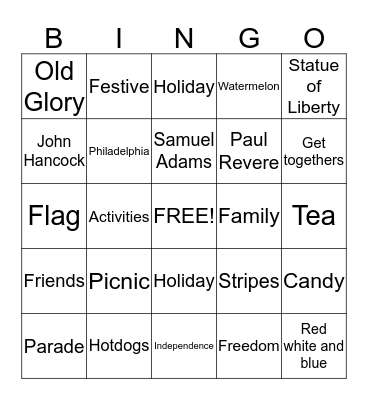 ALL THINGS FOURTH OF JULY Bingo Card