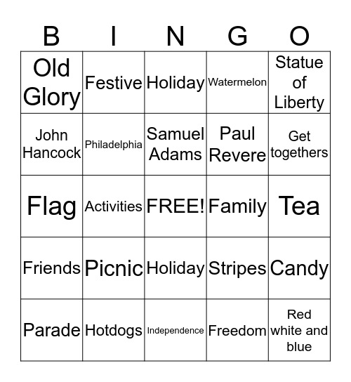 ALL THINGS FOURTH OF JULY Bingo Card