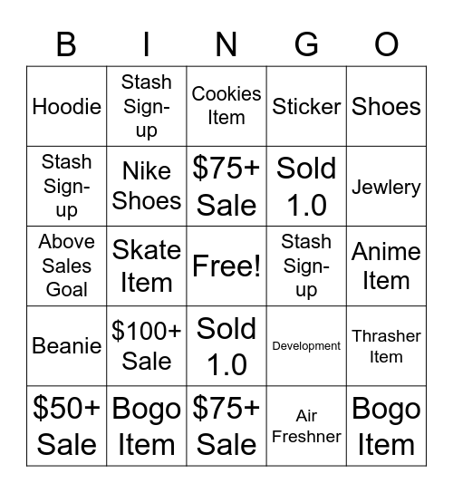 Zumiez BINGO Card