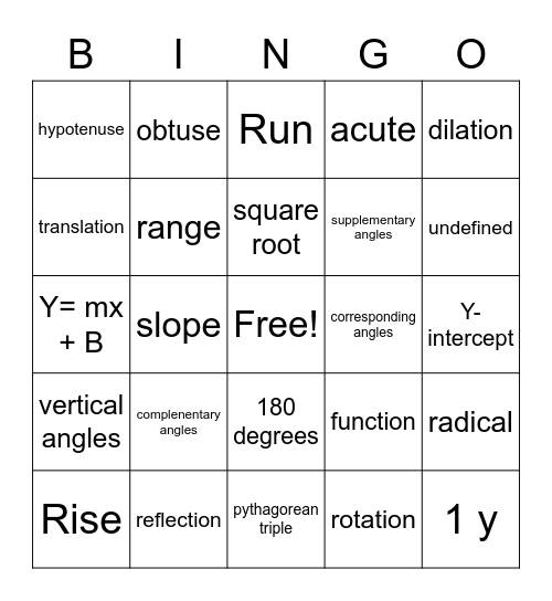 Intro to Slope Vocabulary Bingo Card