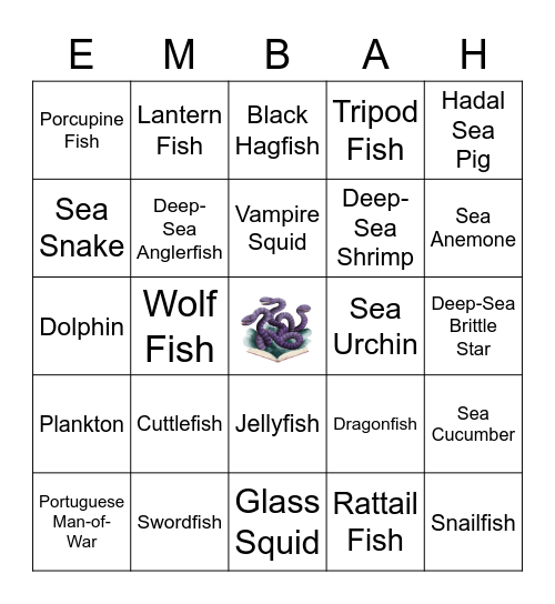 Sea Creatures Bingo Card