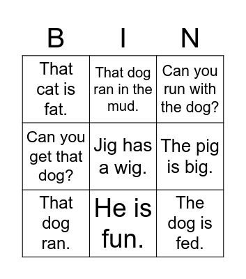 Kindergarten Bingo Card