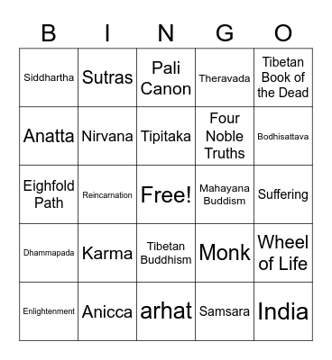 Buddhist Bingo Card