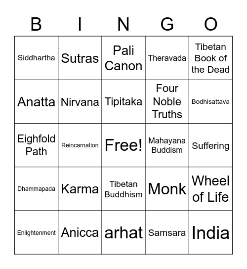 Buddhist Bingo Card