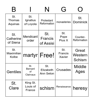 Saints II Bingo Card