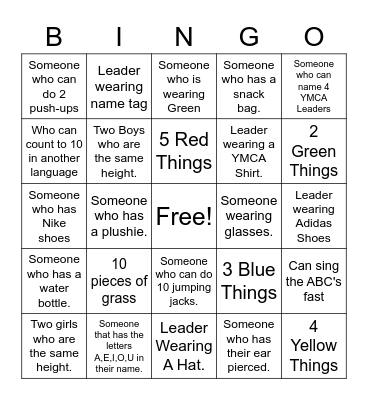 YMCA BINGO Card