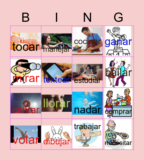 Los verbos (AR) regular Bingo Card