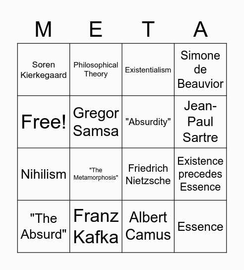 Existentialism Bingo Card