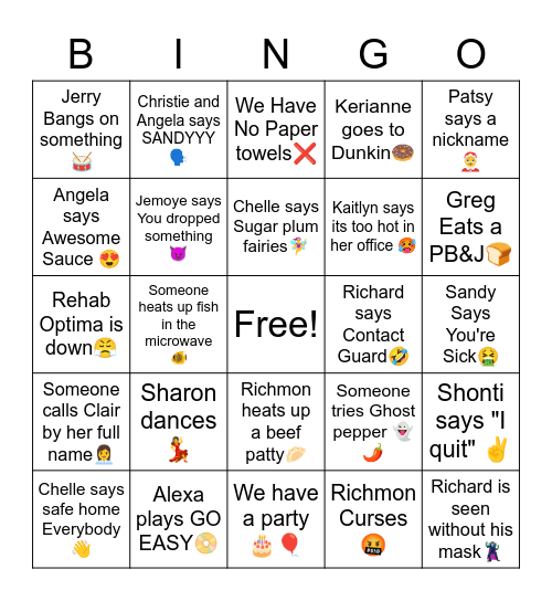 Rehab Bingo Card