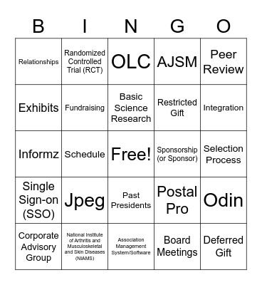 AOSSM BINGO! Bingo Card