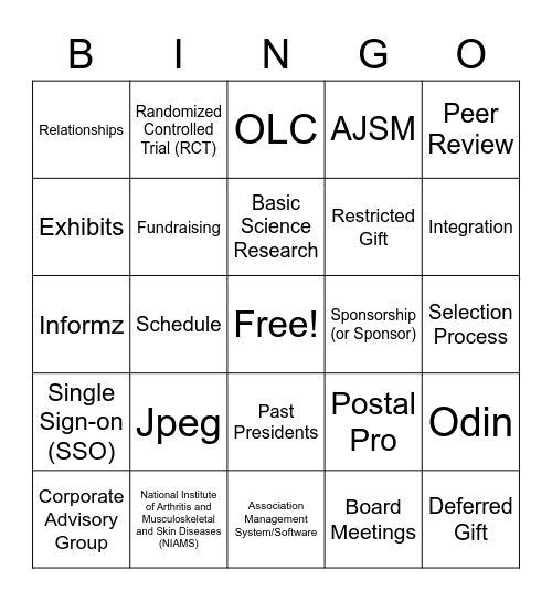 AOSSM BINGO! Bingo Card