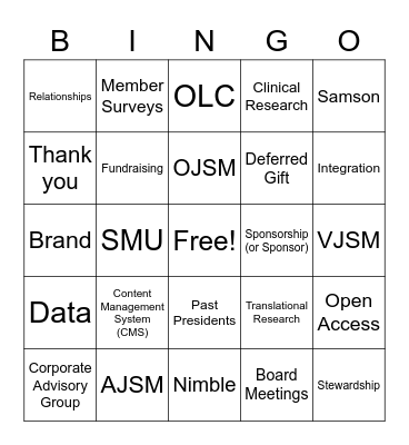 AOSSM BINGO! Bingo Card