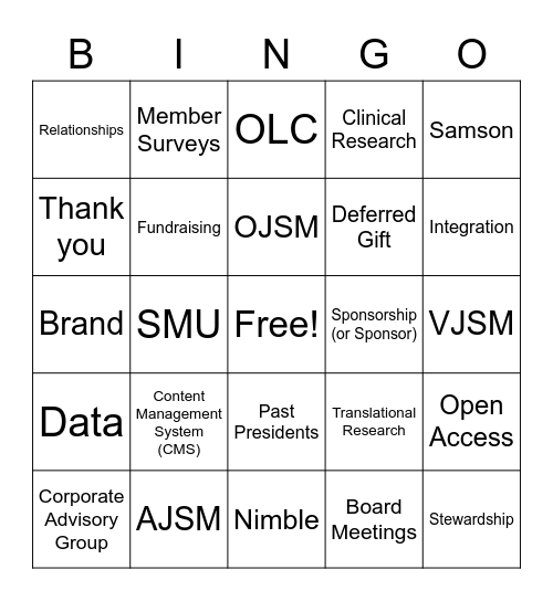 AOSSM BINGO! Bingo Card
