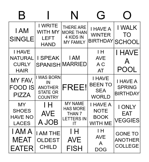 PEOPLE BINGO Card