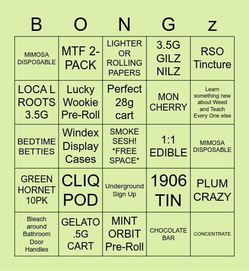 ( BUD BINGO ) Bingo Card
