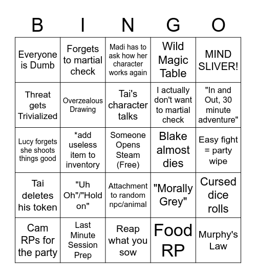 DnD Bingo Card