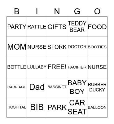 Baby Shower Bingo Card