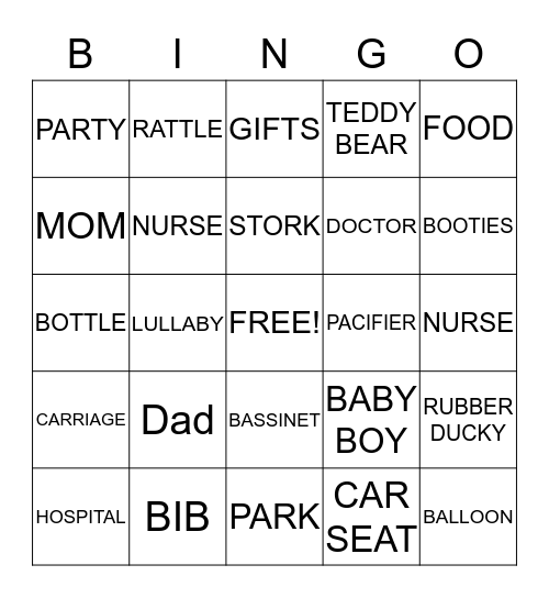 Baby Shower Bingo Card