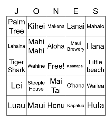 Hawaiian Bingo Card