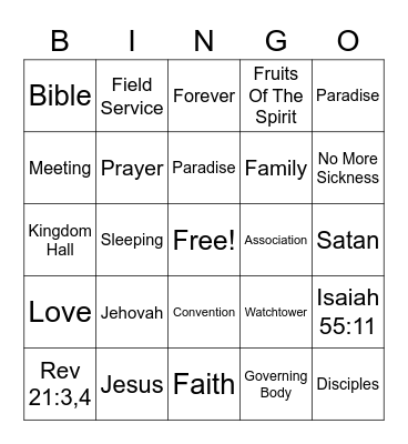 Family Worship Bingo Card