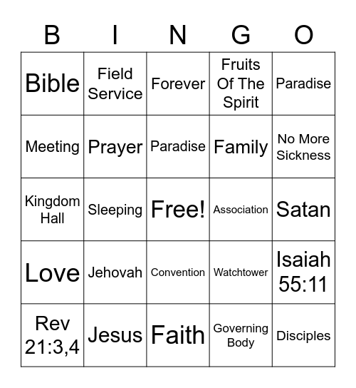 Family Worship Bingo Card