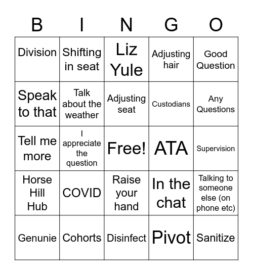 Staff Meeting Bingo Card