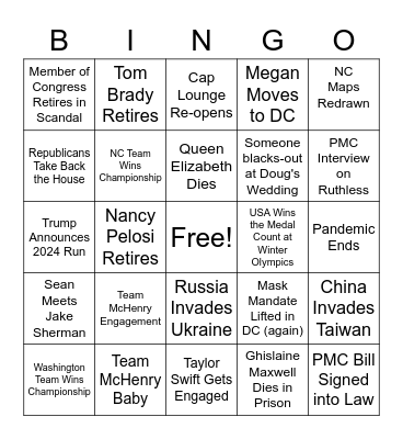 World Events Bingo 2022 Bingo Card