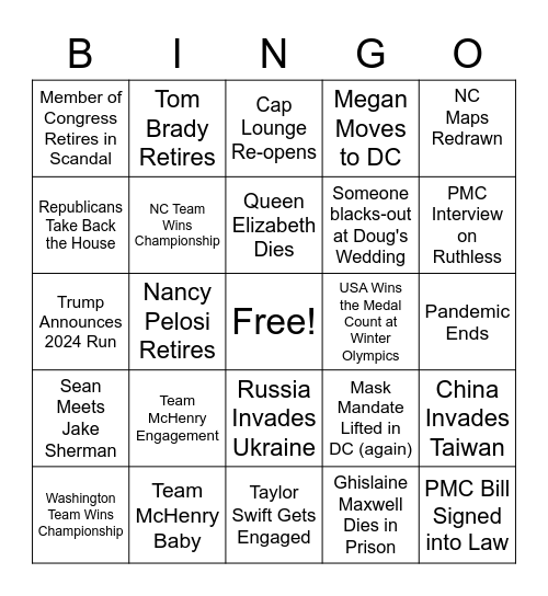 World Events Bingo 2022 Bingo Card