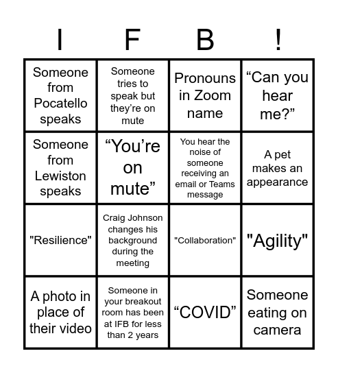 IFB BINGO! Bingo Card