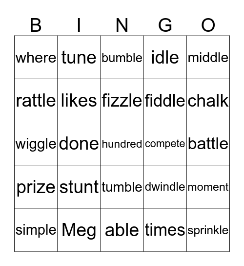 Tumble Fest Bingo Card