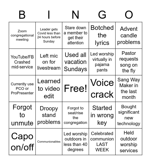 CRC Worship Bingo Card