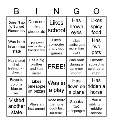 Getting to Know You Bingo Card