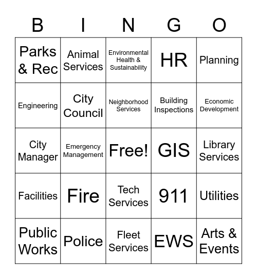 Plano Departments Bingo Card