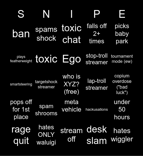 Stream Sniping Bingo Card