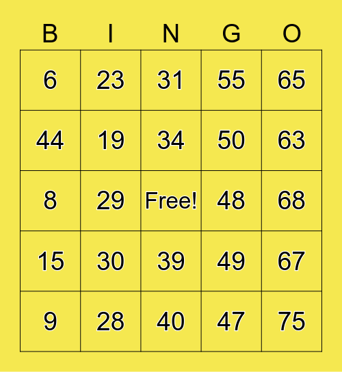 Number Bingo 1-75 Bingo Card