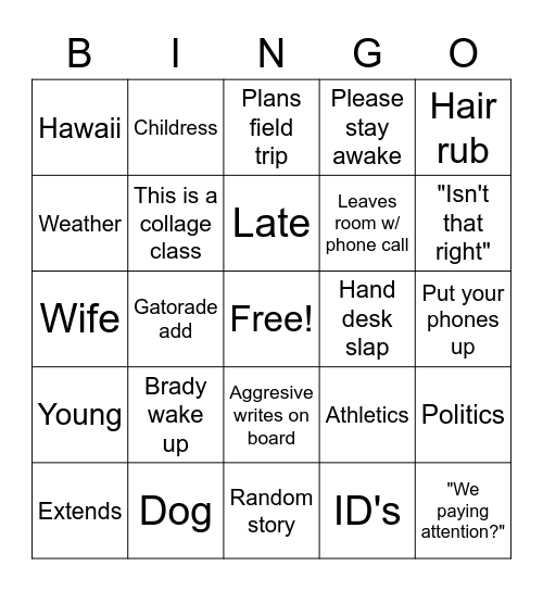 Rogers Bingo Card