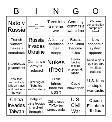 WWIII Bingo Card