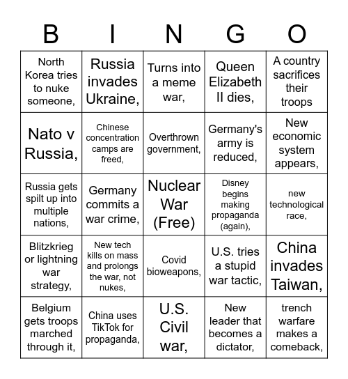 WWIII Bingo Card