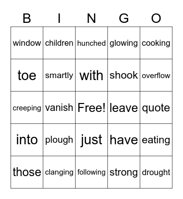 Vocabulary Bingo Card