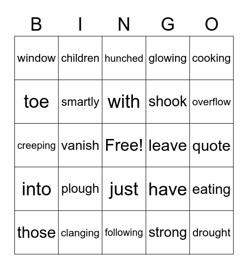 Vocabulary Bingo Card