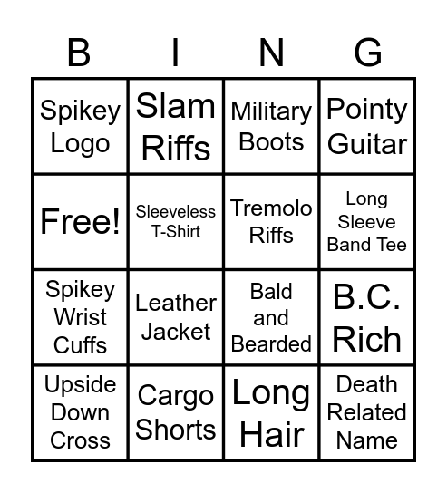 Death Metal Bingo Card