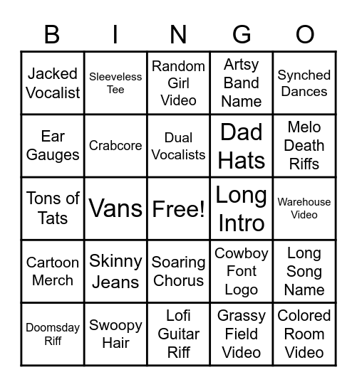 Metalcore Bingo Card