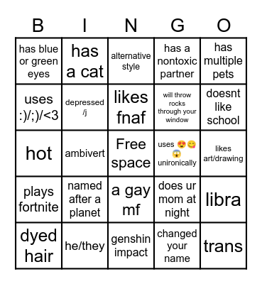 fill this out Bingo Card